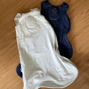 2x Nested Bean Classic Sleep Sacks - White/blue and Navy